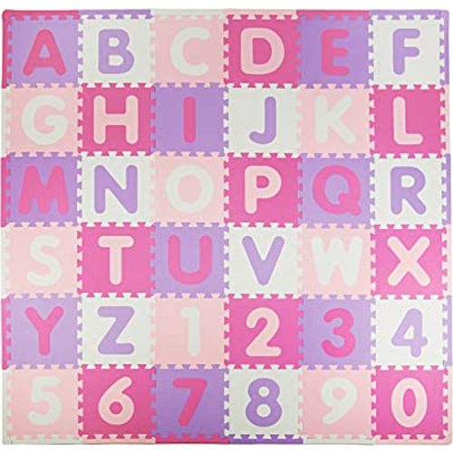 Tadpoles Foam Playmats for Kids, 36 Interlocking Tiles Teach the ABCs and Numbers 0-9, For Ages 3 and Up, Colors: Pink/Purple, 36 Count (Pack of 1)
