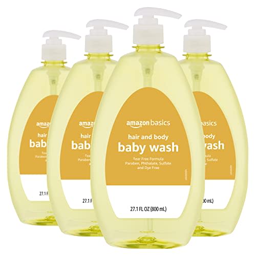 Amazon Basics Tear-Free Baby Hair and Body Wash, 27.1 Fluid Ounce, Lightly Scented, 4-Pack (Previously Solimo)