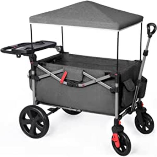 Amazon.com: EVER ADVANCED Foldable Wagons for Two Kids & Cargo, Collapsible Folding Wagon Stroller with Adjustable Handle Bar,Removable Canopy with 5-Point Harness,Black : Toys & Games