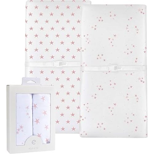 Changing Pad Cover - Cradle Sheet 100% Jersey Cotton 2 Pack for Baby Girl-Dusty Rose and Mauve Pink Stars