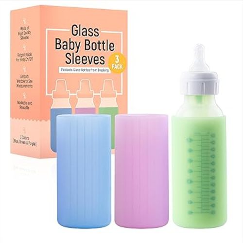 IMPRESA [Multi-Color 3 Pack] Glass Baby Bottle Sleeve for Dr Brown Bottles 8 oz - Silicone Bottle Cover for Dr Brown Glass Bottles 8 oz - Narrow Sleeve for Dr Brown Bottles Glass 8 oz