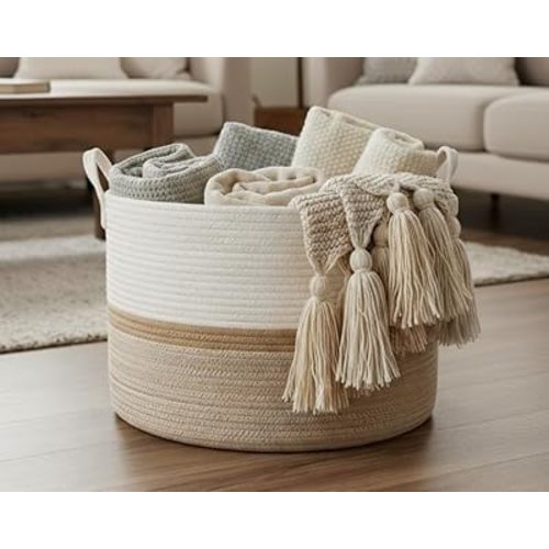 Bellar XXX Large Rope Basket,Shelf Storage Baskets for Organizing,Round Decorative Box for Kids,Woven Rope Storage Snack Storage Area Decorative Boxes Aesthetic -21.7’’*21.7’’*13.8''