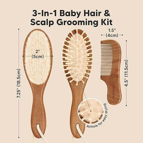 Baby Hair Brush and Comb Set for Newborn - Wooden Baby Hair Brush Set with Soft Goat Bristle, Baby Brush Set for Newborns,Baby Brush and Comb Set (Oval, Dark Walnut)