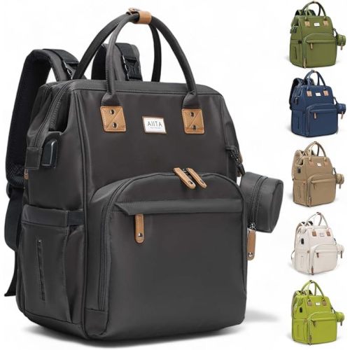 Diaper Bag Backpack, Multifunction Diaper Bag with Changing Station, Stylish Baby Bags, Large Unisex Diaper Backpack for Mom and Dad, Baby Registry Search, Portable Changing Pad – Black Brown