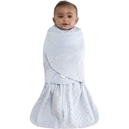 HALO Sleepsack Swaddle, 3-Way Adjustable Wearable Blanket, TOG 3.0, Velboa, Blue Plush Dots, Small, 3-6 Months