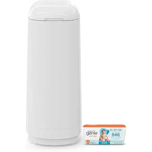 Diaper Genie Essence Pail, White with 18 Easy Roll Refill Bags