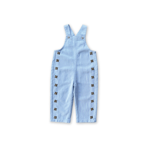 Grown - Organic Embroidery Posy Overalls - Ice Blue