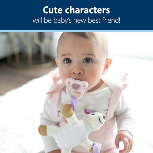 Dr. Brown's Baby Lovey Pacifier and Teether Holder, Deer with Pink HappyPaci, 100% Silicone, 0-6m (Packaging May Vary)