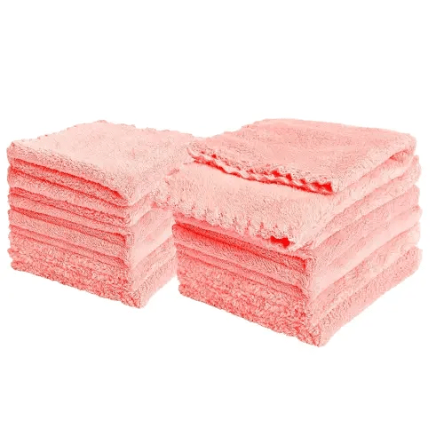 Kyapoo Baby Washcloths 12 Pack 12x12 Inches Microfiber Coral Fleece Extra Absorbent and Soft for Newborns, Infants and Toddlers-Pink