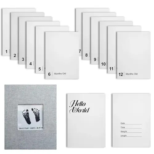 14 Pieces Baby Inkless Milestone Cards (Gift Box + Album)