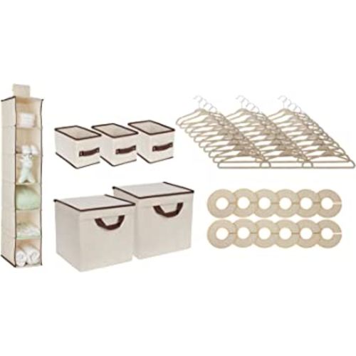 Delta Children Nursery Storage 48 Piece Set - Easy Storage/Organization Solution - Keeps Bedroom, Nursery & Closet Clean, Beige