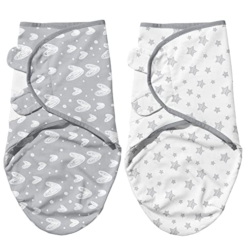 Biloban Baby Swaddles 0-3 Months for Boy Girls, Baby Swaddle, Newborn Swaddle, Cotton Swaddle Blanket, Newborn Essentials, Lovely Grey Print, 2 Pack
