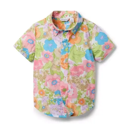 Boy White Floral The Poplin Shirt by Janie and Jack