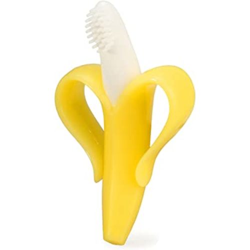 Banana Teether, Soothing Pain Relief Soft Silicone Train Baby Toothbrush, Teething Toys for Babies, Toddlers, Infants, BPA Free for Oral Hygiene, Food Grade, Soothes Babies Sore Gums, 3 Months+