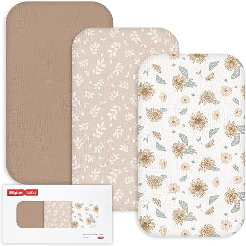Gllquen Baby 3-Pack Muslin Cotton Bassinet Sheets, 33"x20" Bedside Sleeper