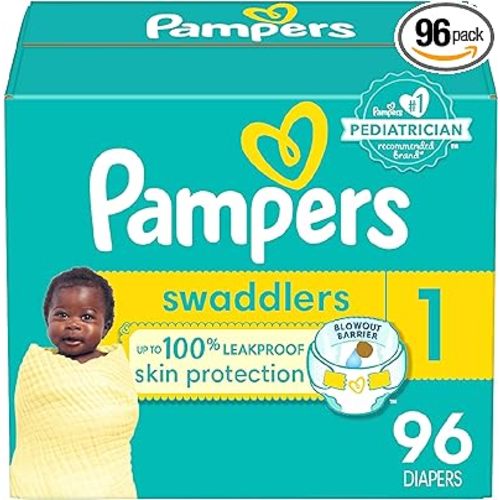 Pampers Swaddlers Diapers - Size 1, 96 Count, Ultra Soft Disposable Baby Diapers : Baby
