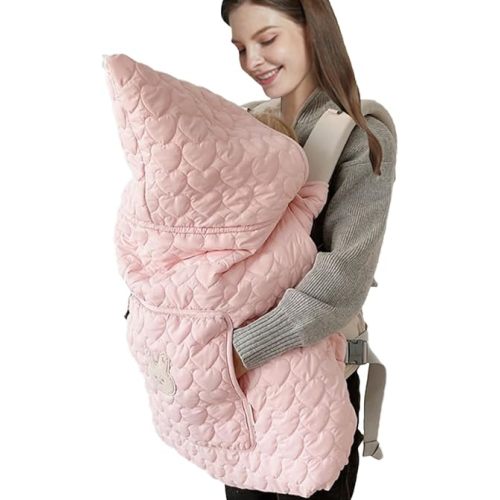 Winter Baby Carrier Cover Stroller Cover -Warm Thicker Hooded Stretchy Cloak Hooded Reversible, Cloak Kangaroo Hoodie for Mom Baby, Suit for All Seasons-Light Pink