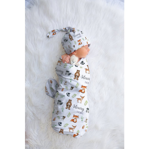 Woodland Animal Blanket, Custom Swaddle Blanket, Personalized Baby Swaddle, Woodland Baby Shower Decorations, Woodland Theme