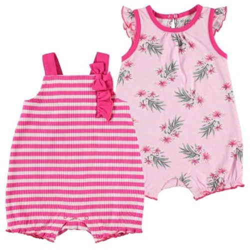 Chick Pea Baby Girl Romper Newborn Essentials Ruffle Sleeve 2 PC Set Floral Hot Pink 0-3M - Hot Pink