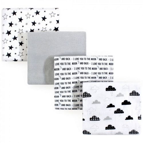 Hudson Baby Unisex Baby Cotton Flannel Receiving Blankets, Moon And Back, One Size