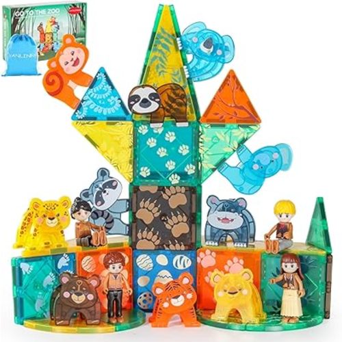 VANLINNY Magnetic Tiles,Magnet Building Blocks Toys for Kids Ages 3-5 4-8,3D Creative 10 PCS Animals Educational Stack Tile Construction for Boys Girls,Birthday Xmas Gifts for Toddlers.