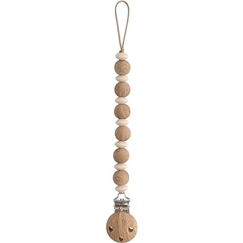 mushie 100% Silicone Baby Pacifier Clip BPA Free | Luna (Faux Wood)