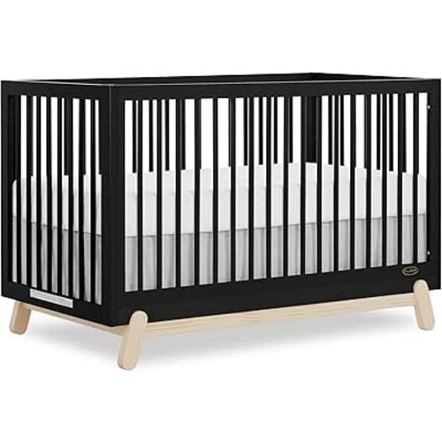 Dream On Me Hygge 5-in-1 Convertible Full-Size Baby Crib in Matte Black Vintage, GreenGuard Gold & JPMA, Converts to Toddler, Day & Full-Size Bed, Adjustable Mattress Heights, Modern Nursery