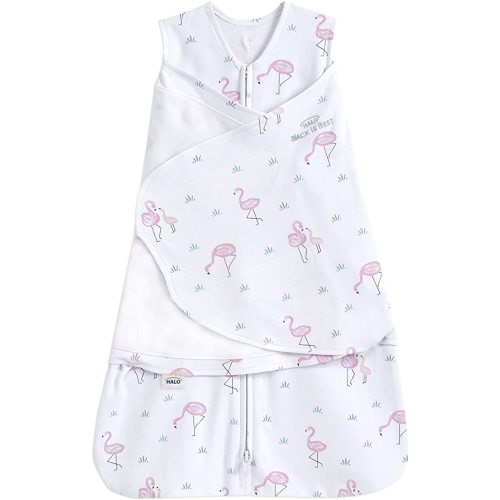 HALO 100% Cotton Sleepsack Swaddle, 3-Way Adjustable Wearable Blanket, TOG 1.5, Flamingos, Newborn, 0-3 Months - Newborn (Pack of 1)