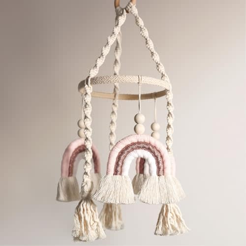 Baby Mobile for Crib - Rainbow Baby Mobile - Crib Mobile for Girls - Boho Crib Mobile - Boho Nursery Decor - Mobile for Bassinet, Pack N Play - Pink
