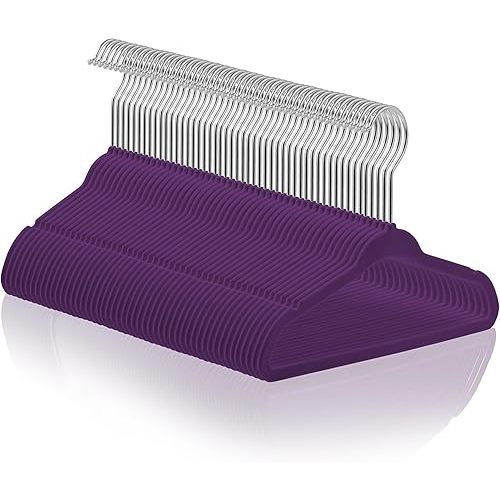 Casafield 50 Velvet Baby Hangers - 11" Size for Infant & Toddler Clothes - Purple