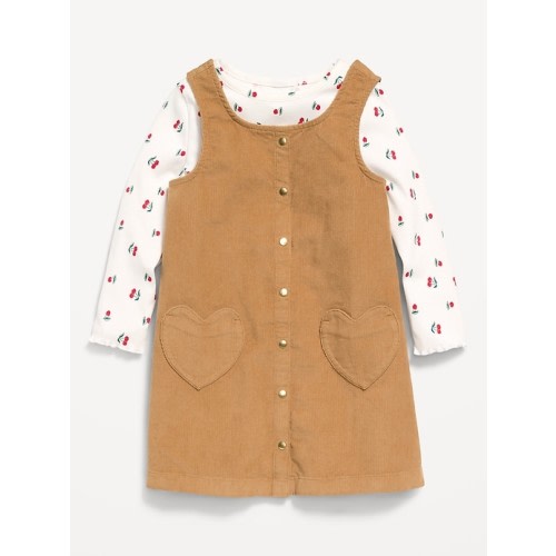 Long-Sleeve Ribbed T-Shirt and Dress Set for Toddler Girls