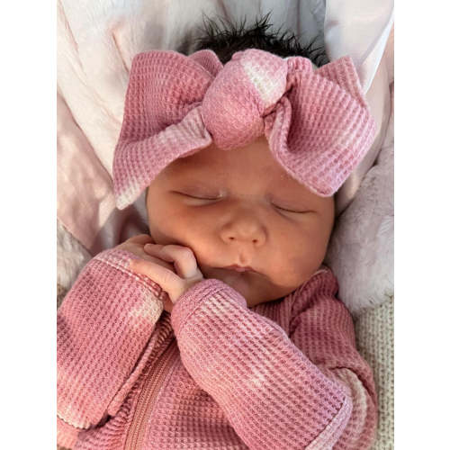 Organic Waffle Knot Bow, Orchid Pink Tie Dye