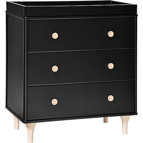 Babyletto Lolly 3-Drawer Changer Dresser with Removable Changing Tray in Black and Washed Natural, Greenguard Gold Certified
