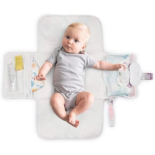 Tiny Twinkle Portable Diaper Changing Pad-Foldable Waterproof Changing Mat | Portable Changing Pad for Travel | Baby Changing Station with Smart Wipes Pocket & Storage (Cotton Candy)