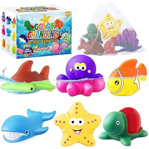 Color Changing No Hole Bath Toys for Kids Ages 1-3 4-8, Toddler Bath Toys with Drying Bag, Toddler Toys Sea Creatures Pool Toys Water Toys Bathub Shower Beach Toys Sea Animal Water Table Toys
