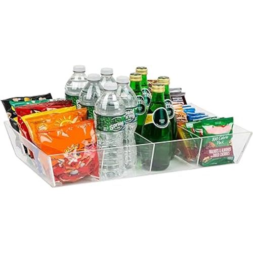Mind Reader Snack Tray, Countertop Organizer, Snack Tray, Pantry, Breakroom, Kitchen, 19.25" L x 11.3" W x 3.3" H, Clear