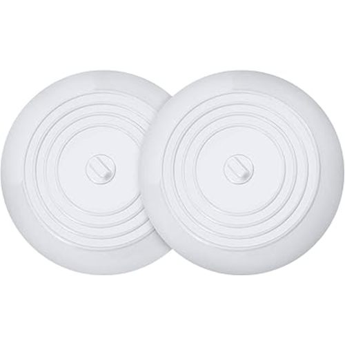 VIGOR PATH Set of 2 Silicone Tub Stoppers - 5.9 Inches Sink Stoppers - Flat Bathtub Drain Covers, Hair Catchers and Suction Bathtub Plugs for Kitchen, Bathroom and Laundry (White)