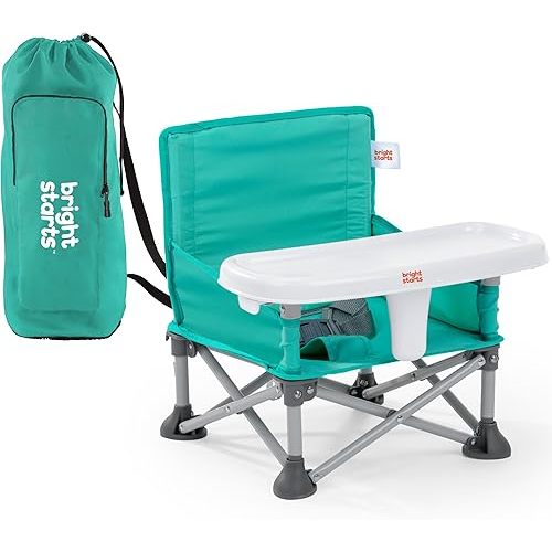 Bright Starts Pop 'N Sit Portable Booster, Indoor/Outdoor Use, Floor Seat with Feeding Tray, Teal, 6 Mos - 3 Yrs