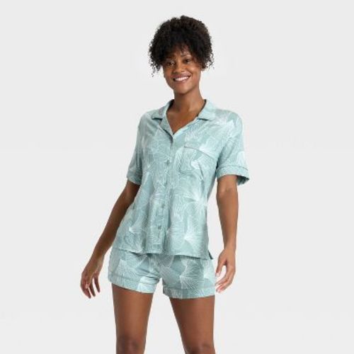 Women's Cloud Knit Short Sleeve Notch Collar Top and Shorts Pajama Set - Auden™ Navy Blue XL: Modal-Spandex Blend, Button Down