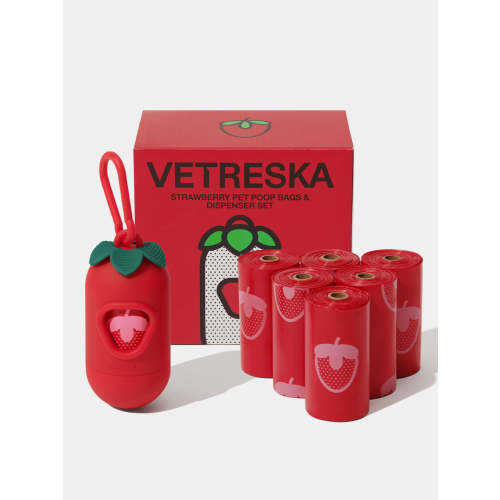 Strawberry Poop Bags & Dispenser Set