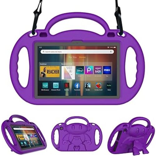 Lightweight Shockproof Kids Tablet Case with Handle, Bracket and Shoulder Strap, Incompatible with Nokia TCL -Purple