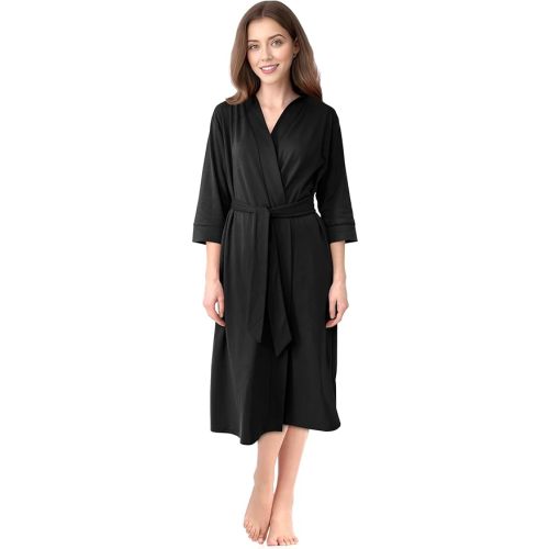 NY Threads Women's Robe Long Knit Bathrobe 3/4 Sleeves Soft Kimono Lightweight Loungewear