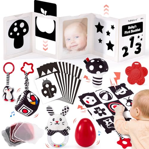hahaland High Contrast Baby Toys for Newborn - Infant Baby Black and White Sensory Newborn Toys for Brain Development Montessori Tummy Time Toy for 0 3 6 Months Newborn Travel Toys