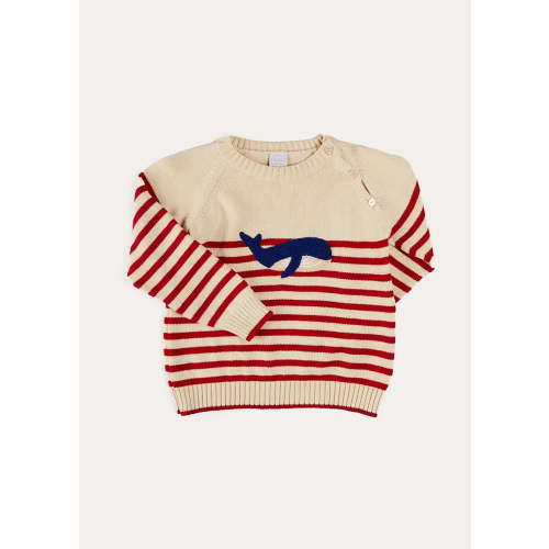Pepa London - Whale Intarsia Striped Jumper in Red (6M)