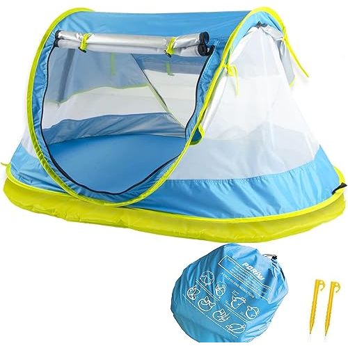 Portable Pop Up Kids Beach Tent with Mat UPF 50+ Sun Shelter for Mosquito Net,Large Sunshade Kids Travel Tent with Mat and 2 Stakes