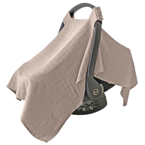 MOZAH Baby Car Seat Cover - Warm Taupe - 100% Organic Muslin - Soft, Breathable and Lightweight, Baby Infant Car Seat Essentials