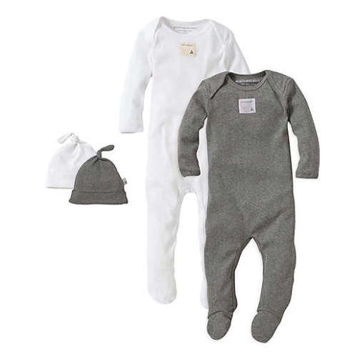Burt's Bees Baby® Size 3M 2-Pack Footie Pajama with Hat in Grey