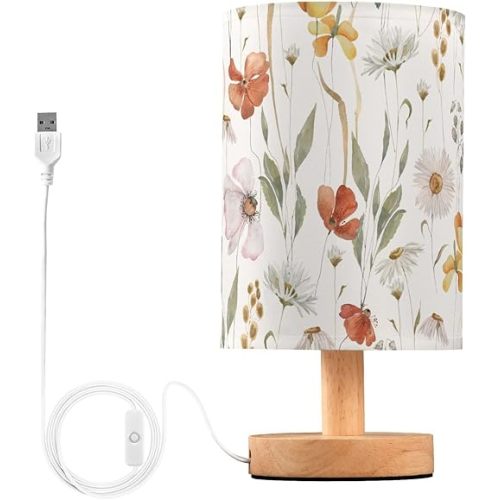 Bedside Table Lamp Dried Flower Nightstand Lamp with Wood Colorful Floral Leaves Desk Lamps for Bedroom Living Room Nursery Office Home Decor