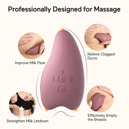 Momcozy Warming Lactation Massager 2-in-1, Soft Breast Massager for Breastfeeding, Heat + Vibration Adjustable for Clogged Ducts, Improve Milk Flow, Engorgement - Red - Pack of 1