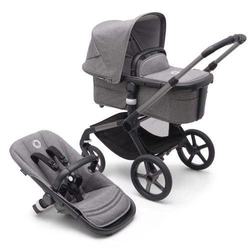 Bugaboo Fox 5 bassinet and seat stroller graphite base, grey melange fabrics, grey melange sun canopy